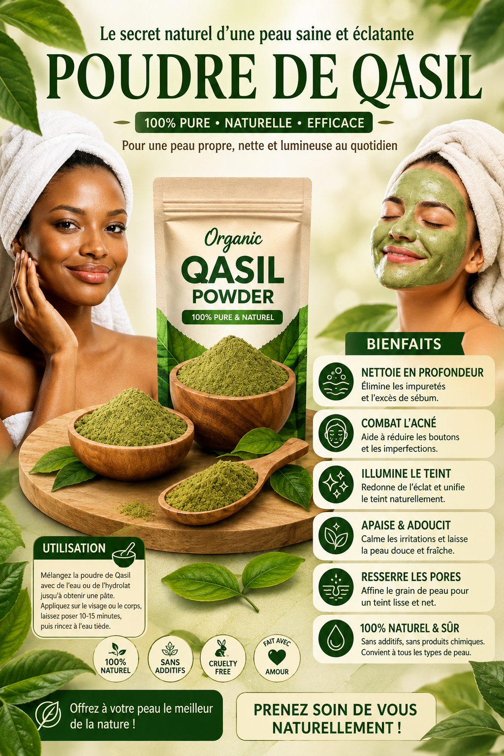 Poudre de qasil 100 g-peau authentique Nettoyage en profondeur/ secret de beauté provenant de Somalie pour tout types de peau